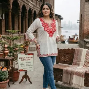 Kashmiri Short Kurta White